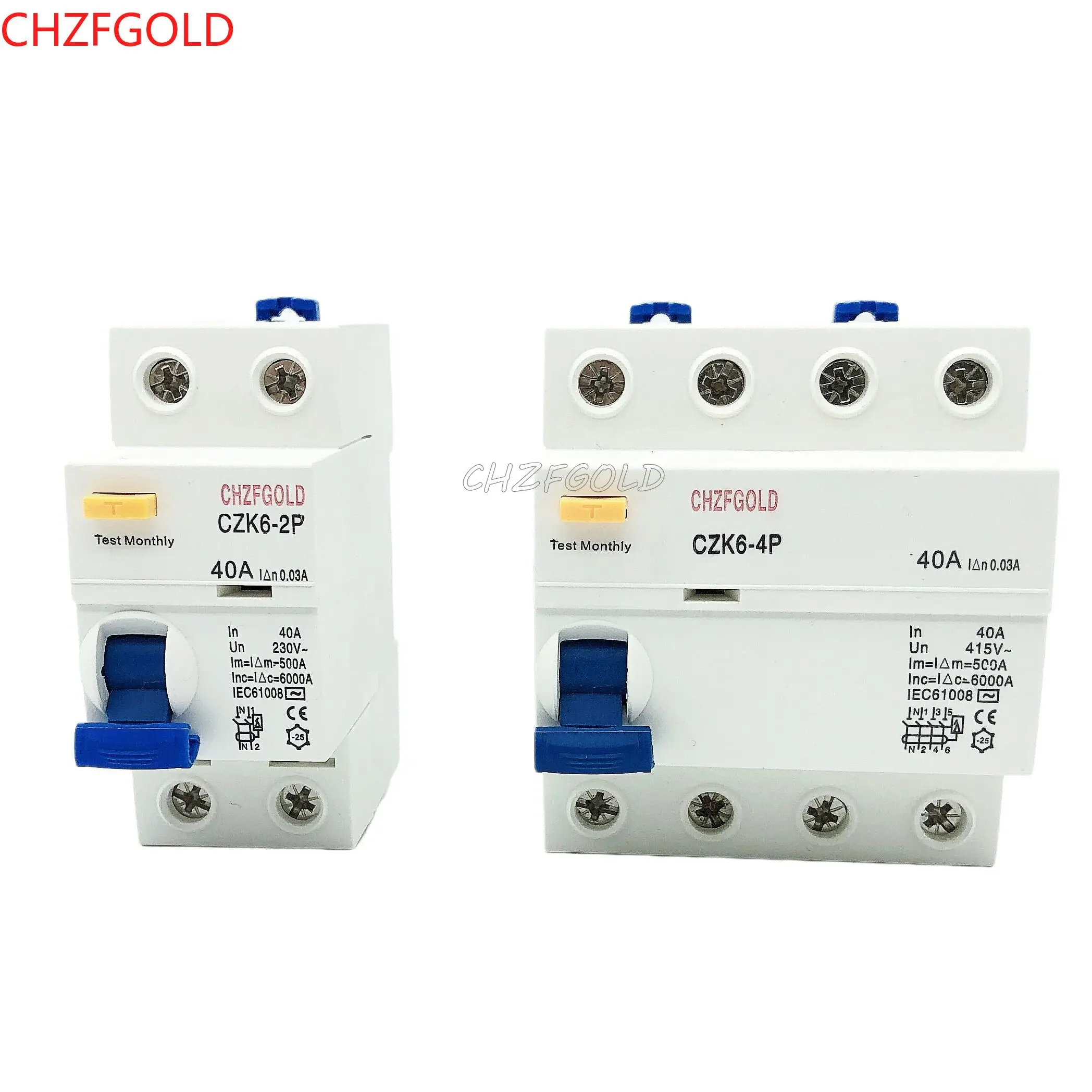 CHZFGOLD4P25A DZ30LEPNL DPNL 230V Residual Current Circuit Breaker With Over And Short Current Leakage Protection RCBO RCCB MCB