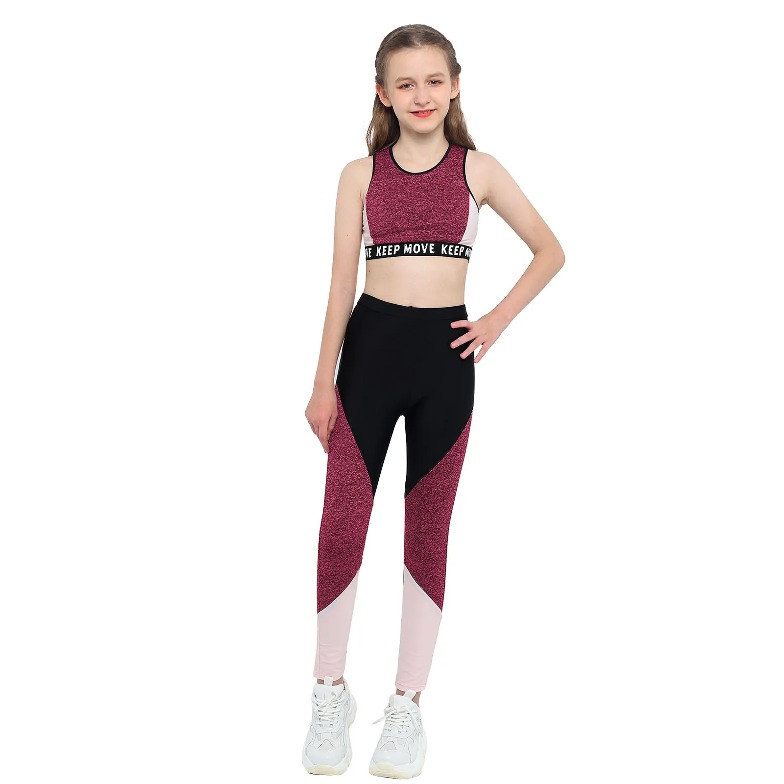 Kids Girls Dancewear Gymnastics Sets Ballet Dance Outfits Patchwork Sports Tank Tops Leggings Pants Yoga Running Workout Sets