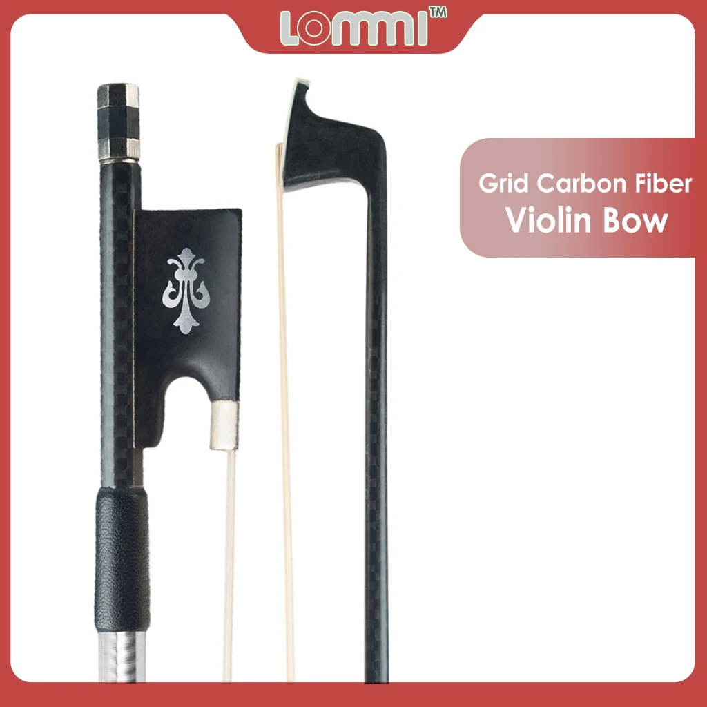 

LOMMI Violin Bow 4/4 Full Size Grid Carbon Fiber AA Grade White Horse Hair Silver Wire Wrap Ebony Frog w/Fleur-de-lis Inlay