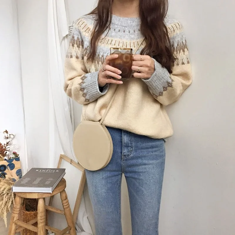 Pullovers Women Patchwork Tender Ulzzang Teenagers Autumn Baggy Feminino Cozy Design Classy Retro Prevalent Basic Panelled Cute