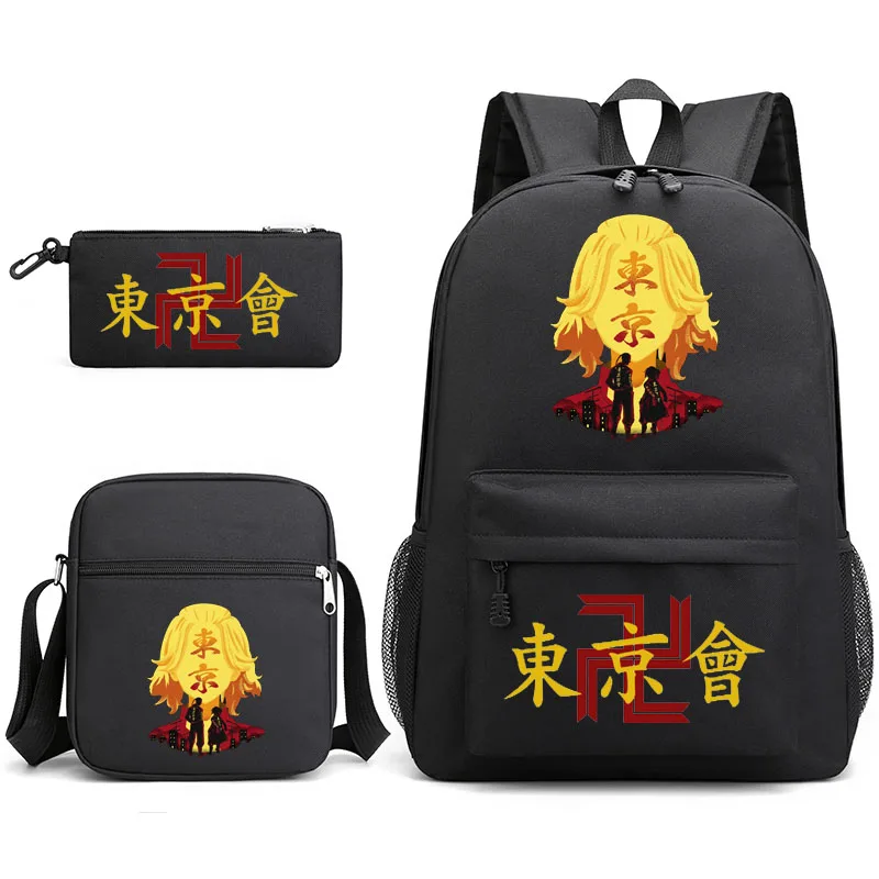 tokyo revengers printed anime backpack teen bag men's laptop bag canvas school bag boys and girls 3 pieces/set of casual backpac