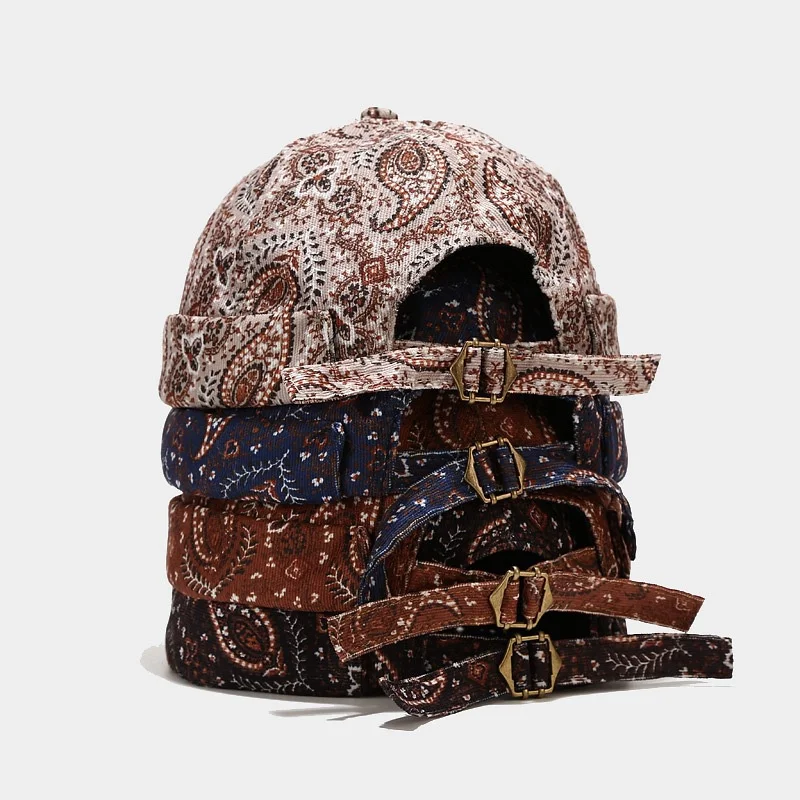 WZCX Paisley Printing Melon Cap Adjustable No Visor Hip Hop Unisex Fashion Street Dance Summer Men Beanie Hat Skull Cap