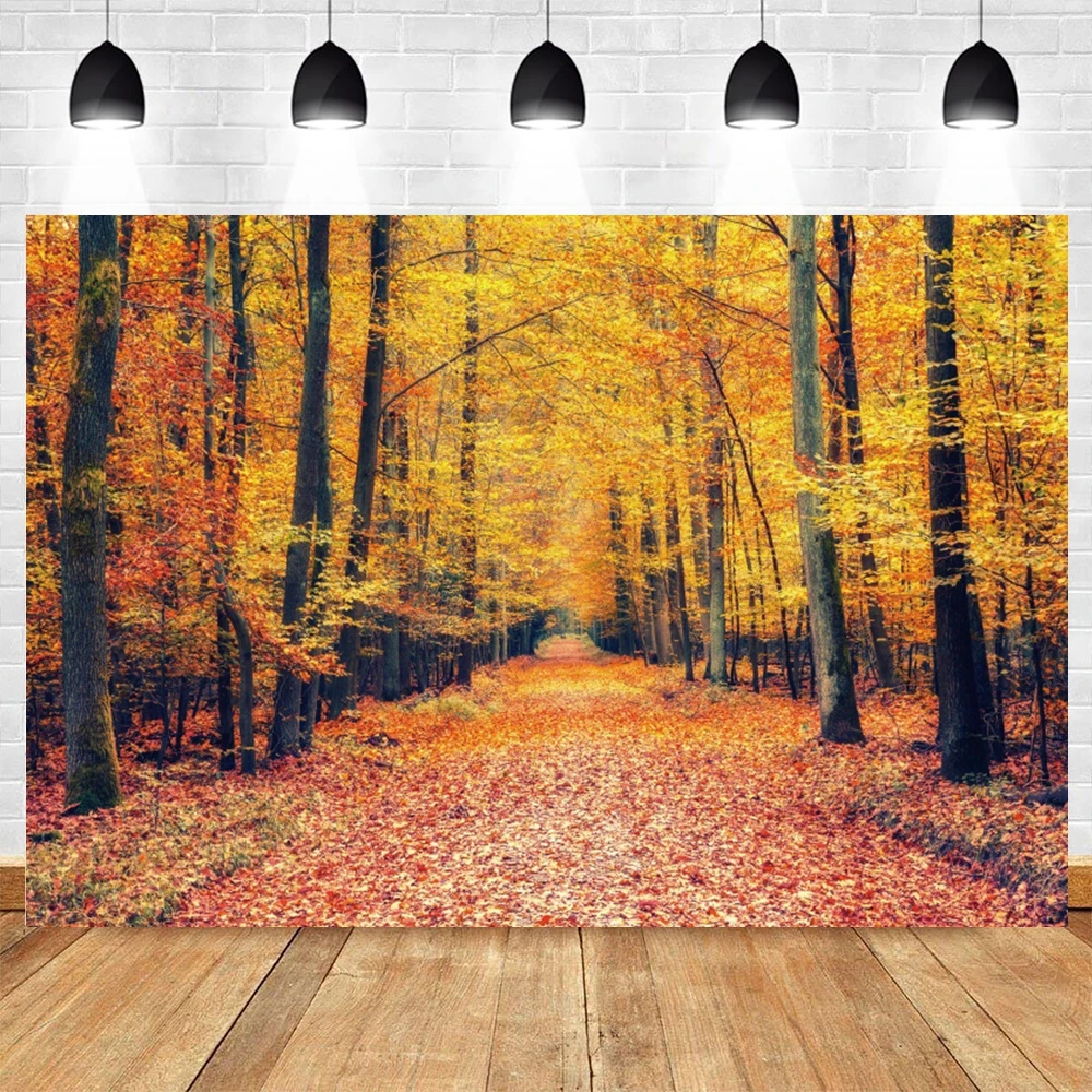 

Autumn Forest Backdrop Natural Scenery Fallen Leaves Baby Wedding Photozone Photography Background Vinyl Photophones For Photos