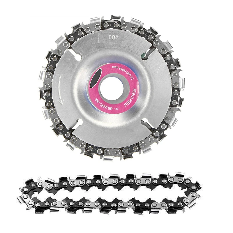 Catena da taglio a disco da 4 pollici per intaglio del legno 22 Set di motoseghe a disco per smerigliatrice a 22 denti con 2 catene per smerigliatrice angolare 100/115