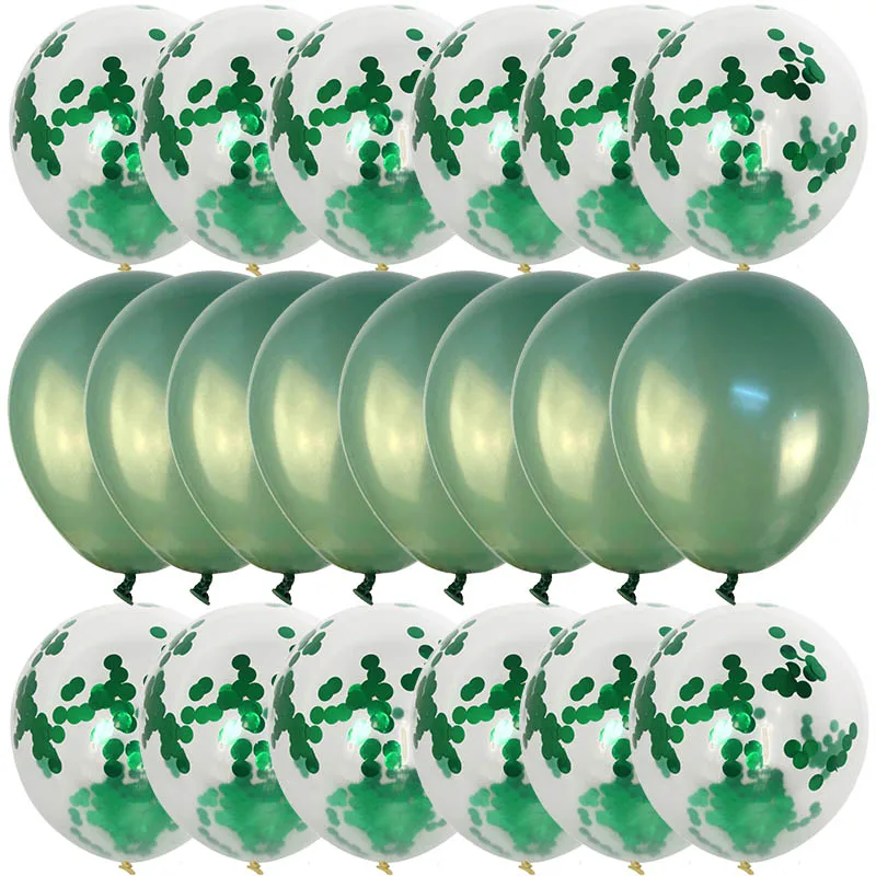 20pcs Chrome Metal Balloons Latex Green Ballons Wild One Boys Birthday Jungle Themed Baby Shower Party Decoration