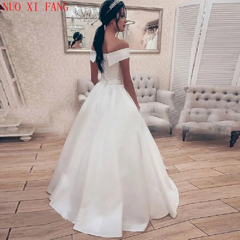 Elegante branco marfim simples cetim vestido de casamento princesa a linha espartilho fora do ombro vestido de noiva vestidos longos de novia 2022