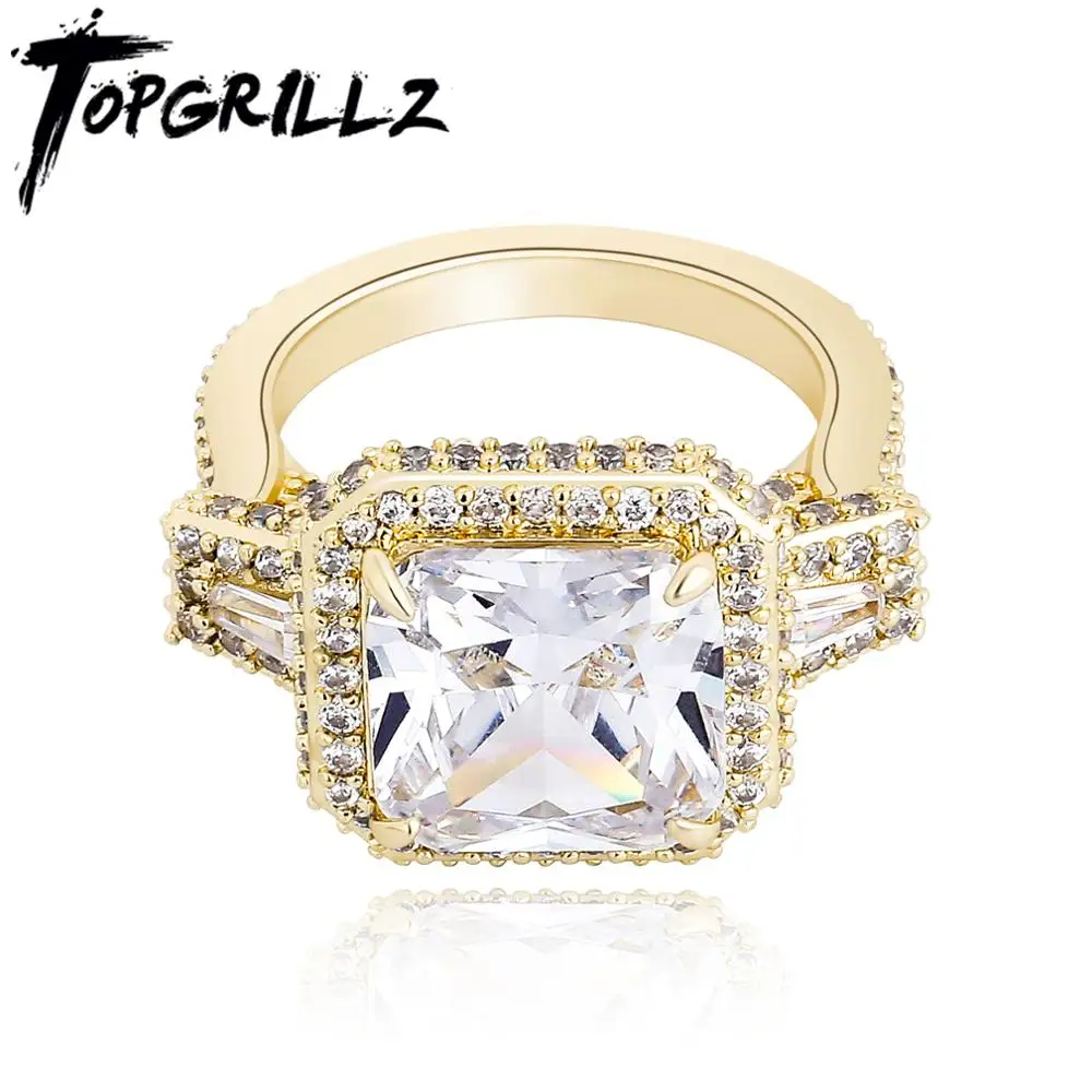 TOPGRILLZ New Baguette Zircon Rings High Quality Iced Out Cubic Zirconia Fashion Women's Rings Hip Hop Charm Jewelry For Gift