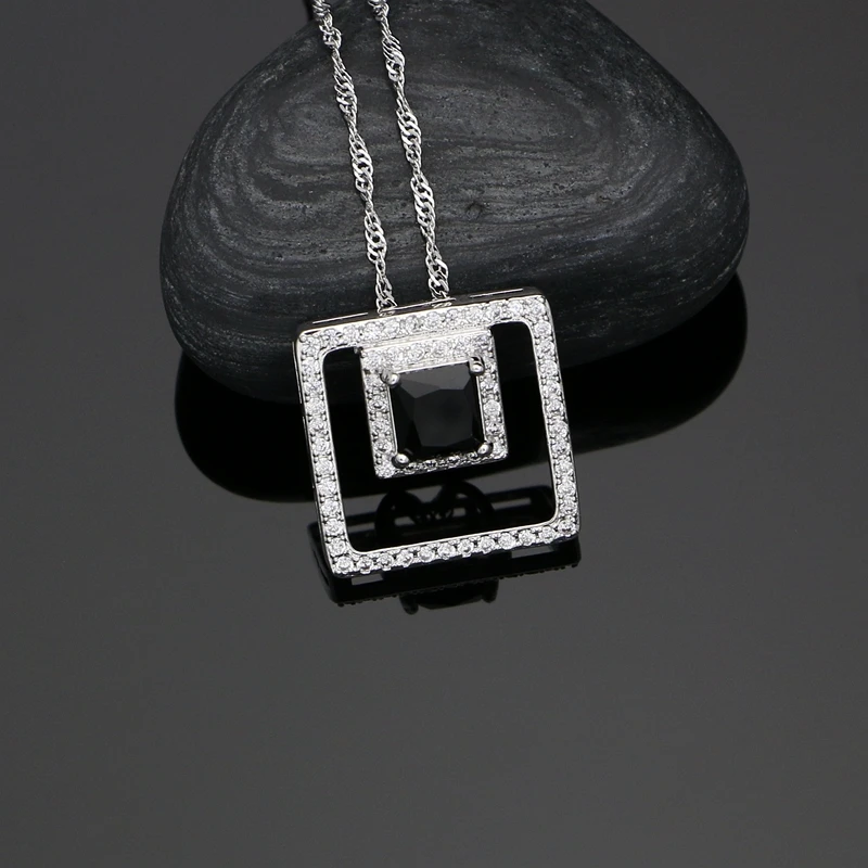925 Silver Bridal Jewelry Sets Black Cubic Zirconia White Crystal Jewelry for Women Earrings/Pendant/Ring/Bracelet/Necklace