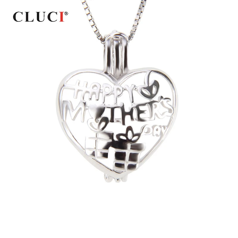 CLUCI 925 Sterling Silver Heart Shaped Cage Pendant Jewelry Mother Day's Theme Gift Silver 925 Cage Pendant Pearl Locket SC243SB