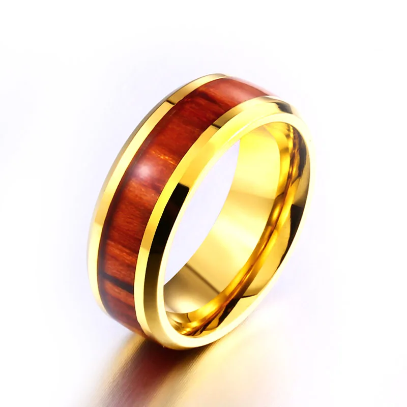 316L Stainless Red Woodiness For Man Titanium Steel High Polished Man\'s Fashion Ring BR-R087