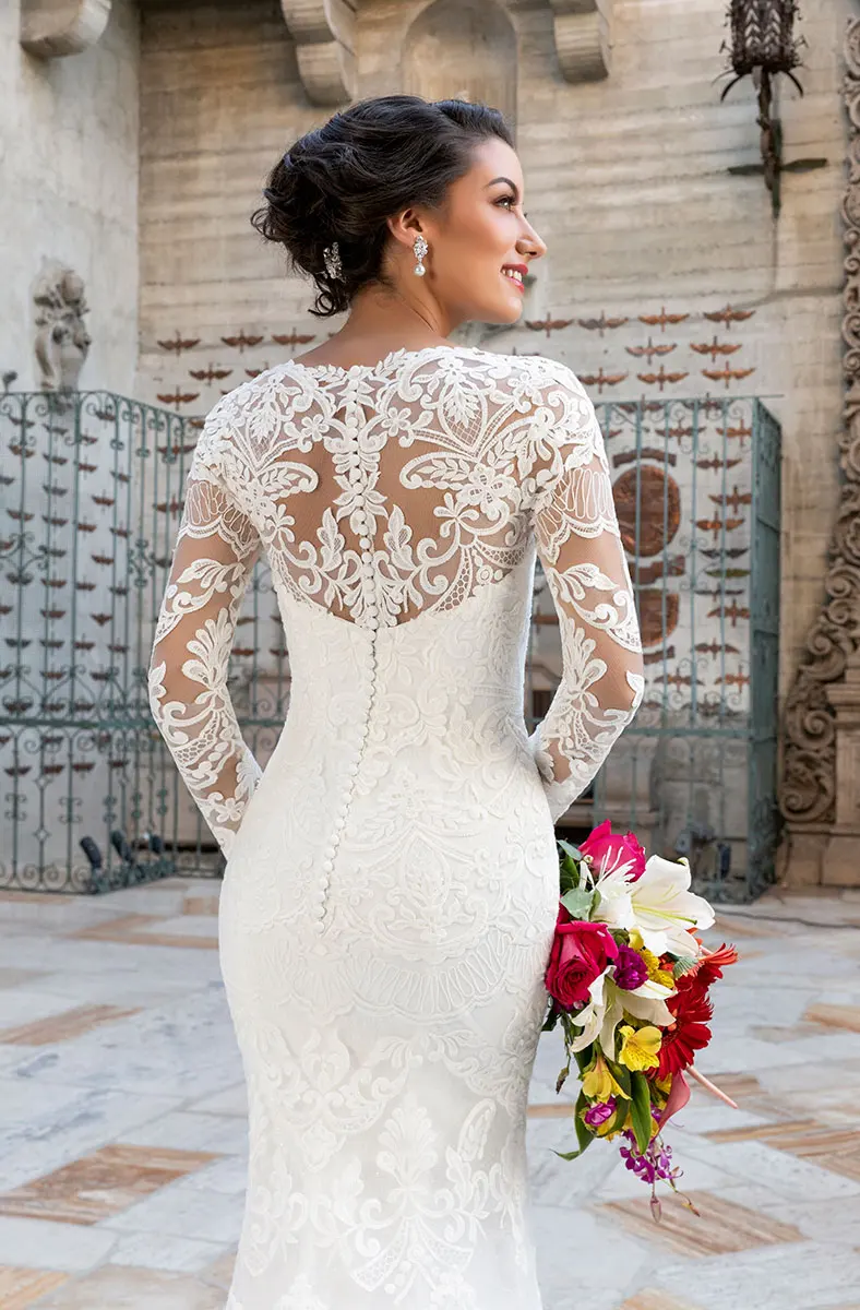 New Wedding Dresses Lace Appliques Mermaid Bridal Gowns Sweetheart Long Sleeves Button Back Robe De Mariee Vestidos Novia