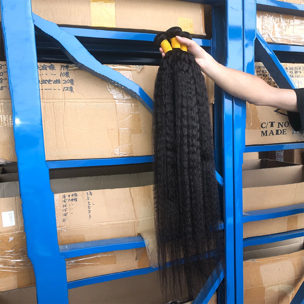 Kinky Straight Human Hair Bundles Indian Hair Bundles Yaki Straight Hair 28 30 32 Inch Kinky Straight Sew-in Hair Weaves