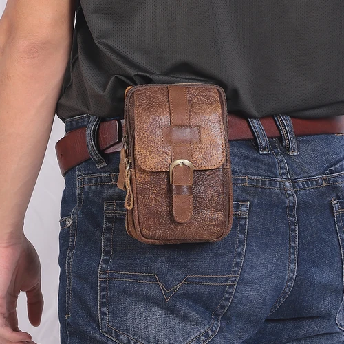 JOYIR-riñoneras de piel auténtica para hombre, bolsa de viaje con teléfono móvil, informal, multifunción