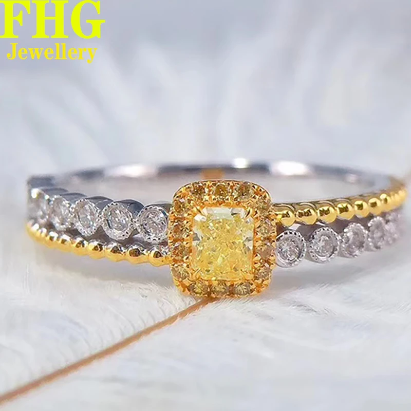 

18K Au750 White Gold Ring 0.24 Carat Nature Diamond Yellow diamond Cushion ring Wedding Party Engagement Anniversary Ring