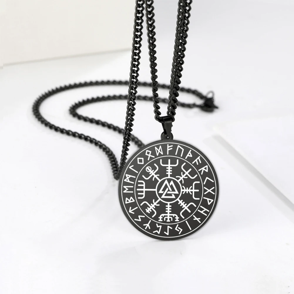 Dawapara Nordic Symbol of Norse Compass In Rune Circle Vegvisir Pendant Necklace Stainless Steel Jewelry Amulet Necklace