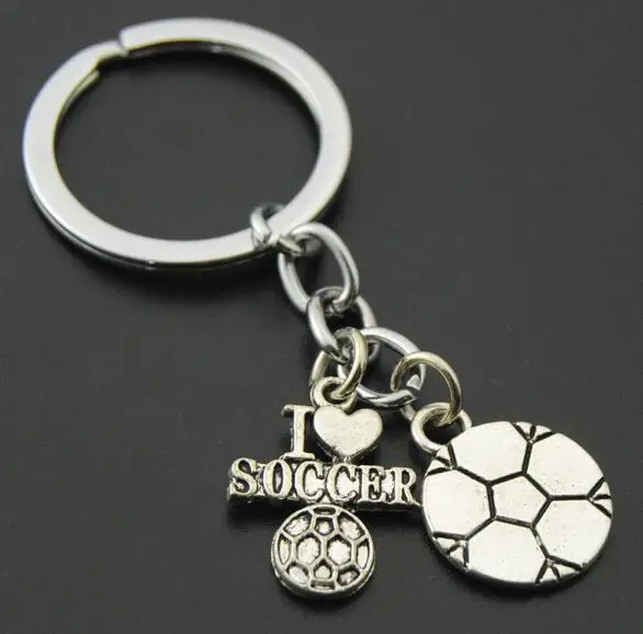 FREE SHIPPING BY DHL 300pcs/lot  New Football Basketball Keychains I Love Soccer Keyrings for Sports Gifts