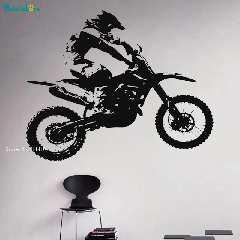 Handsome Motocross Rider Is Flying Down Hill Wall Sticker Decals Motorcycle Sports Décor Dirt Bike Art Murals YT4595