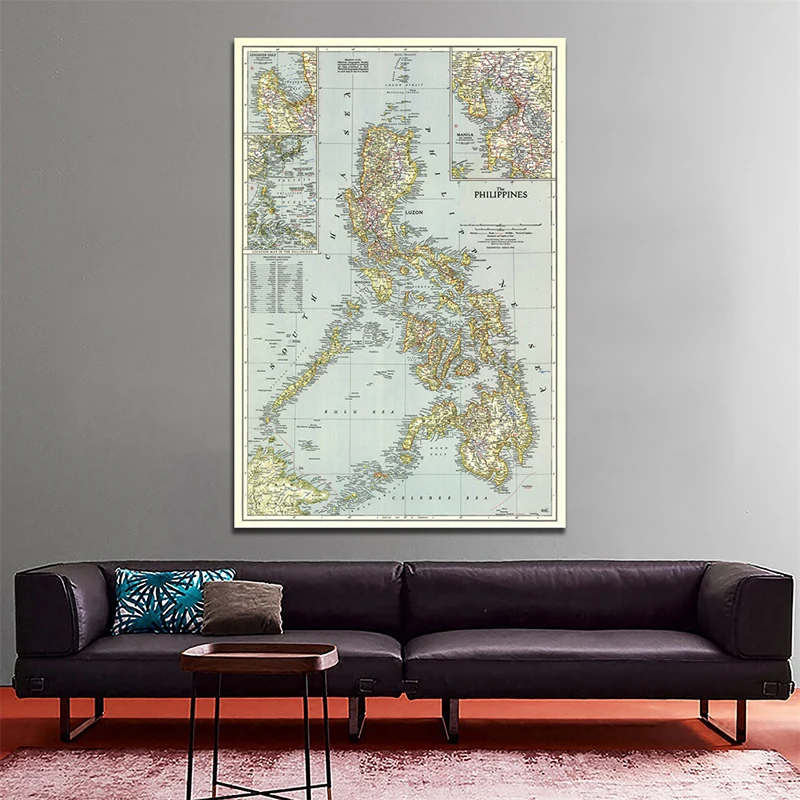 5 * 7ft Filippine (1945) mappa del mondo Poster Da Parete Della Decorazione Della Casa D'epoca Tabella di Carta Retro Matte Kraft di Carta Mappa del Mondo No Frame