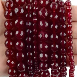 Natural Stone Beads 4-12mm Faceted Rubys Chalcedony Jades Round Spacer Beads For Jewelry Making DIY Bracelet Necklace Handmade