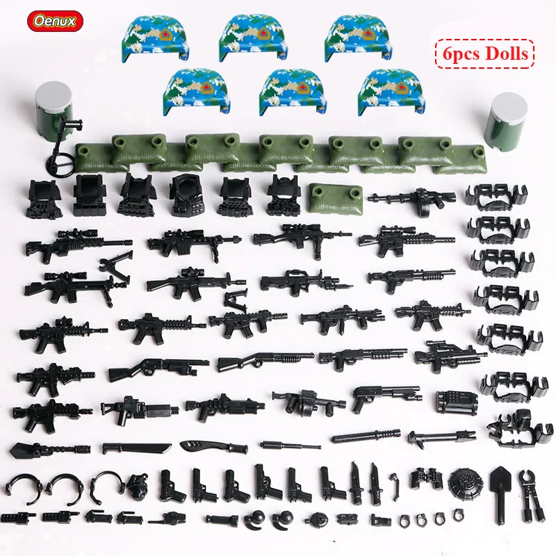 Oenux 6PCS The Marine Corps Military Building Block Set Mini Navy Army Soldiers Figures With Weapons Brick MOC Toys Kids Gift image 3