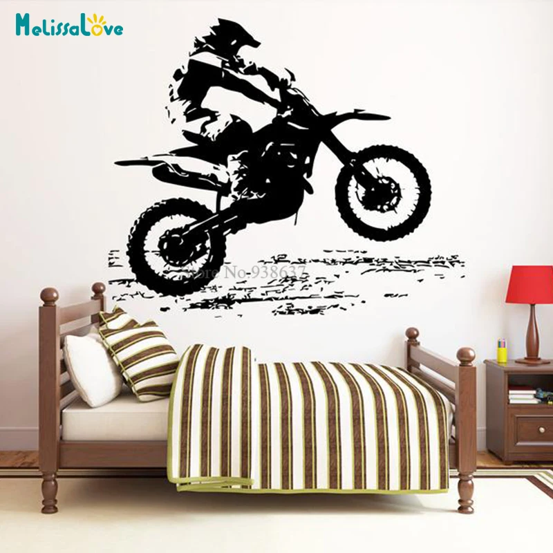 

Motorcycle Stunt Wall Sticker Decal Motorcross Man Boys Bedroom Stimulating Sport Personalised Removable Murals Decor BB341