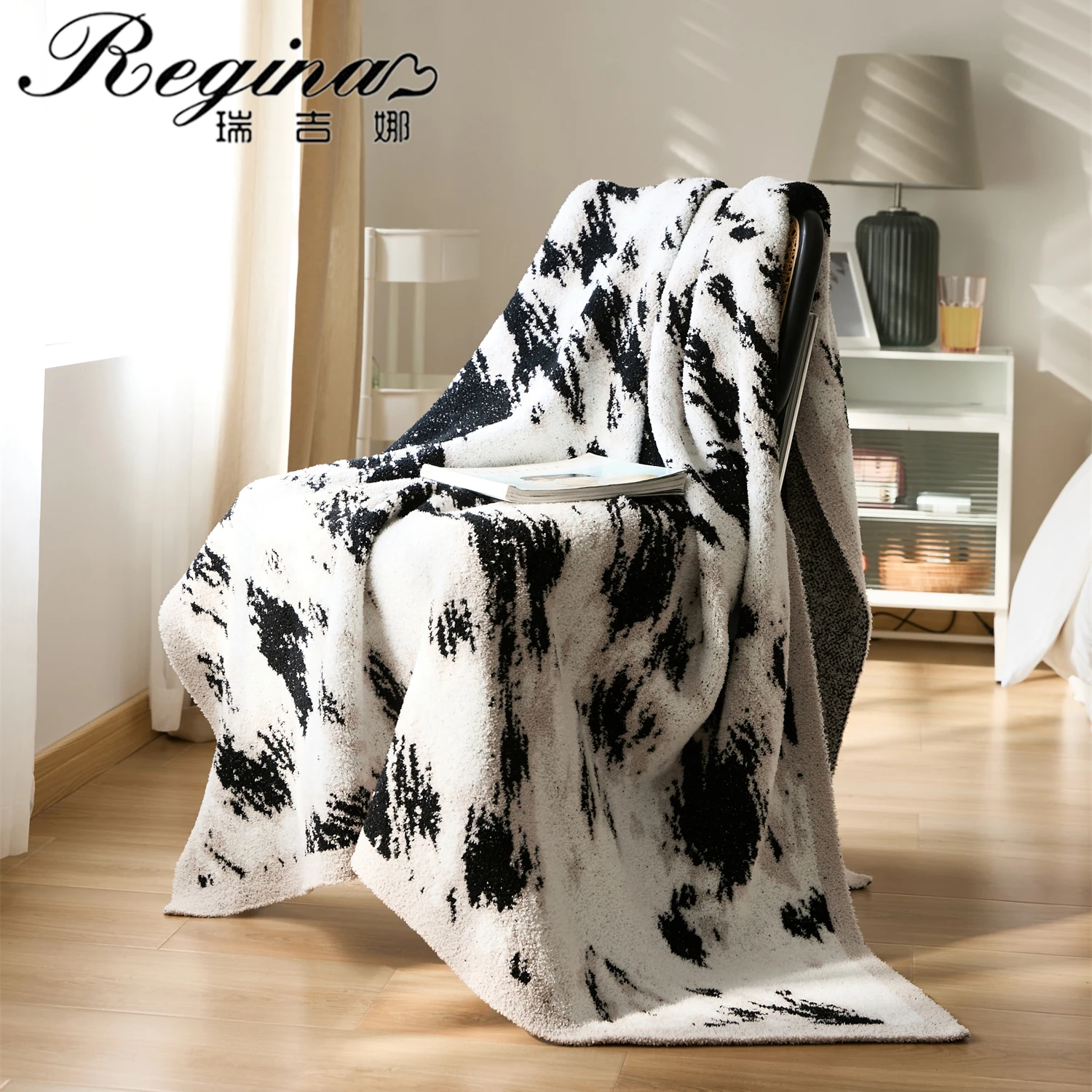 REGINA Ink Wash Painting Knitted Blanket Super Soft Cozy Downy Microfiber Bed Quilt Blanket Room Decoration Sofa Plaid Blanket