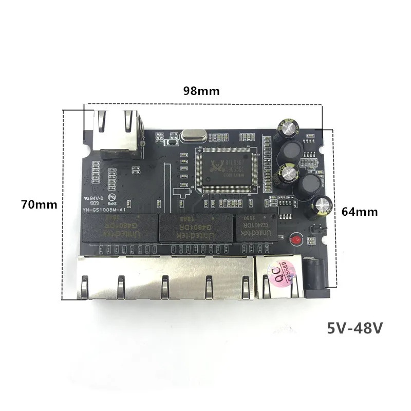 Industriële Ethernet Switch Module 5/6/8 Poorten Unmanaged10/100/1000Mbps Oem Auto-Sensing Poorten Pcba board Oem Moederbord