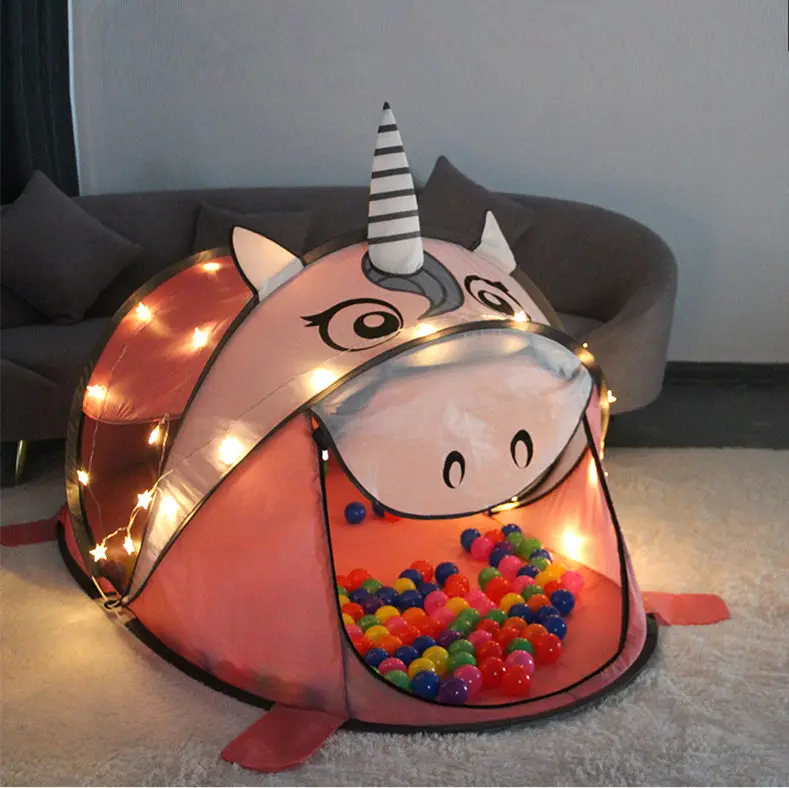 Portable Play Kids Tent Animal Unicorn dinosaur tent with LED light Children Indoor Outdoor Ocean Ball game tent Castle House