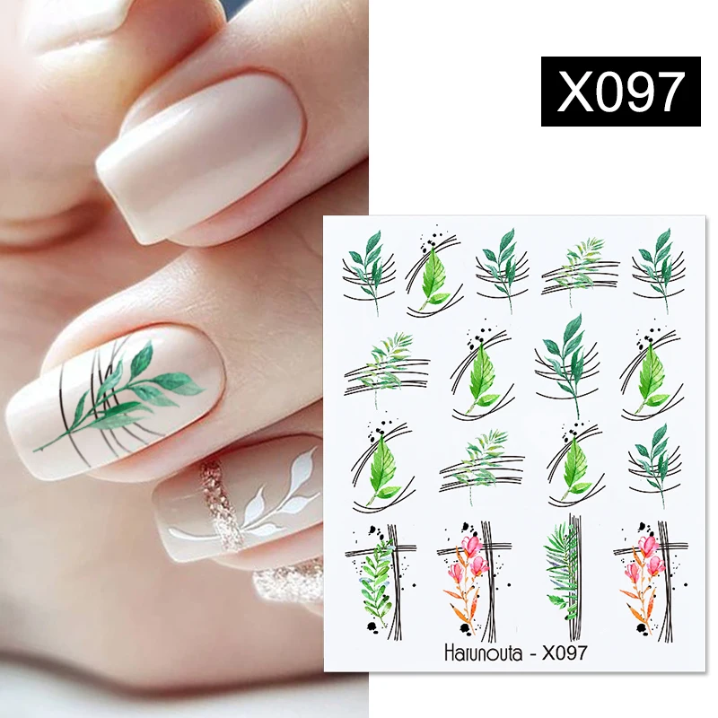 Harunouta Spring Simple Green Theme Water Nail Sticker Flower Leaf Tree Summer DIY Slider For Manicuring Nail Art Decoration Tip