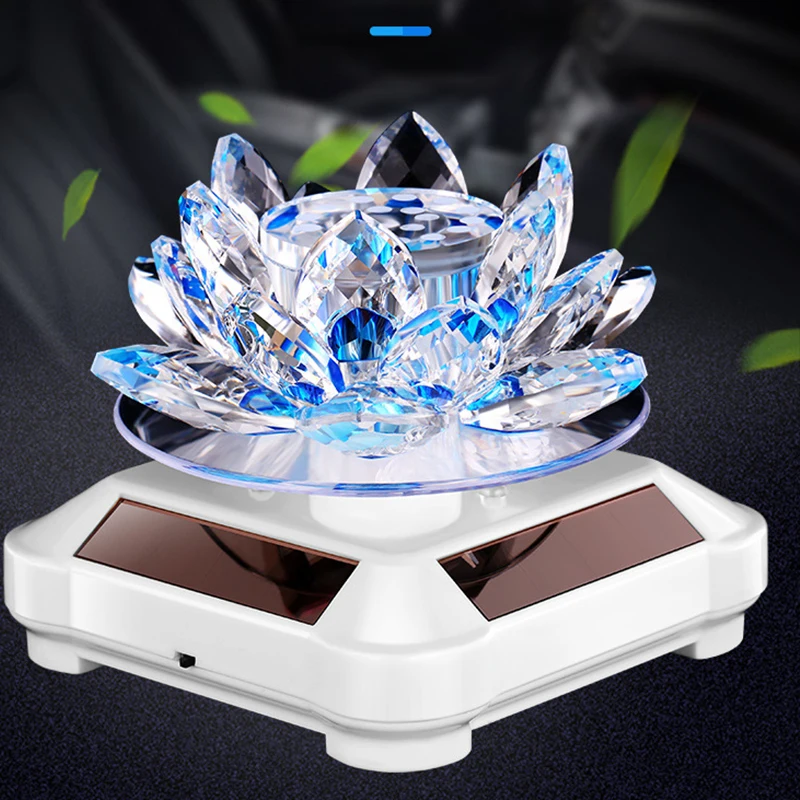 Car Solar Crystal Lotus Ornament Aromatherapy Diffuser Air Fresher Atmosphere Lights Decoration Car Accessories Decorative Craft