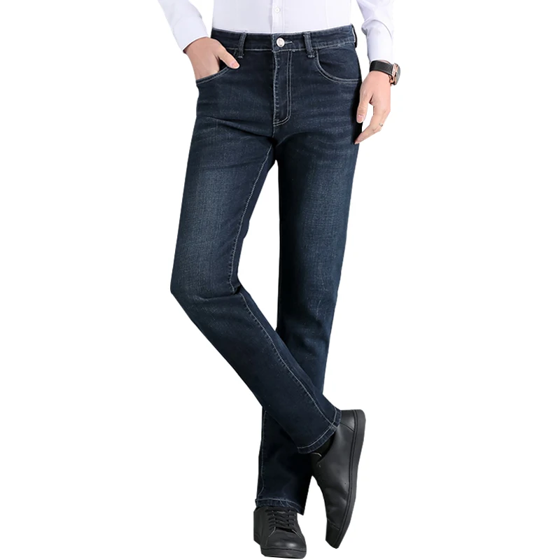 

2021 New Men's Stretch Regular Straight Jeans Business Casual Classic Style Fashion Denim Trousers Male Blue Pants