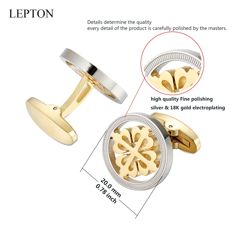 Lepton Silver & 18K Gold Color Crusaders Cufflinks Stainless Steel Round Cuff Links for Men Wedding Business Cufflink Gemelos