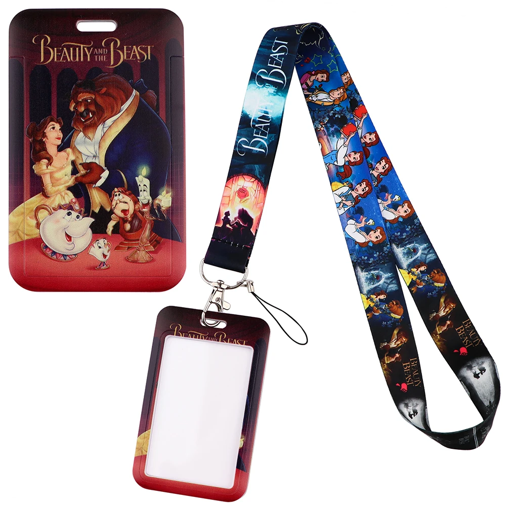 YQ279 Beauty and the Beast Keychain Lanyard Girl Neck Strap Key Metro Bank Card Badge Holder Cute Phone Rope Lariat Lasso