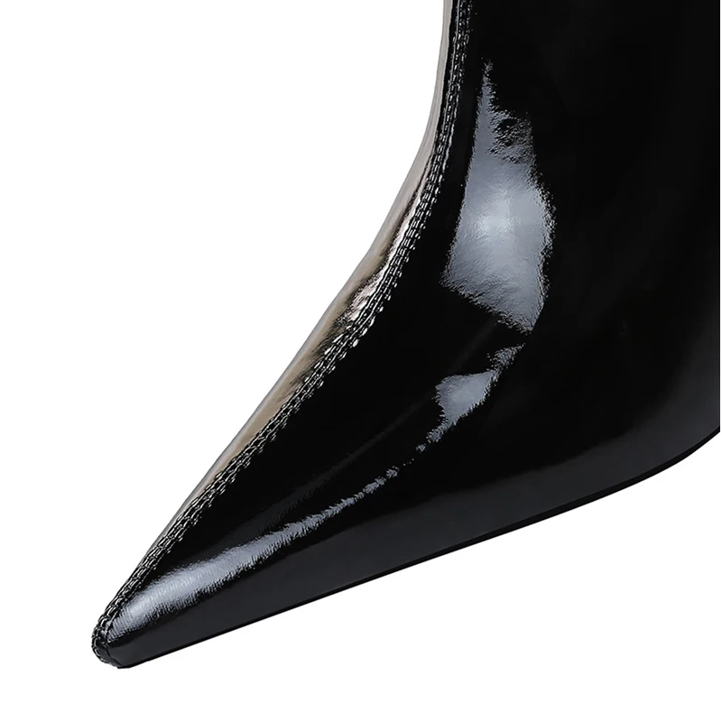 BIGTREE Shoes Patent Leather Mid-Calf Boots Women Sexy High-heel Boots Stiletto Women Elastic Leather Boots Autumn Winter Boots