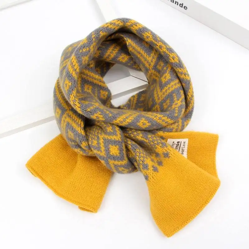 Autumn and Winter New Children\'s Scarf Retro Floral Flower Boys and Girls Keep Warm Knitting Jacquard Bib Scarves