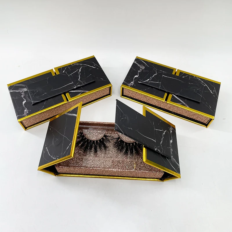 Marble Eyelash Boxes Glitter Lash Box Black Magnetic Lash Packaging Empty Heart Shape Case