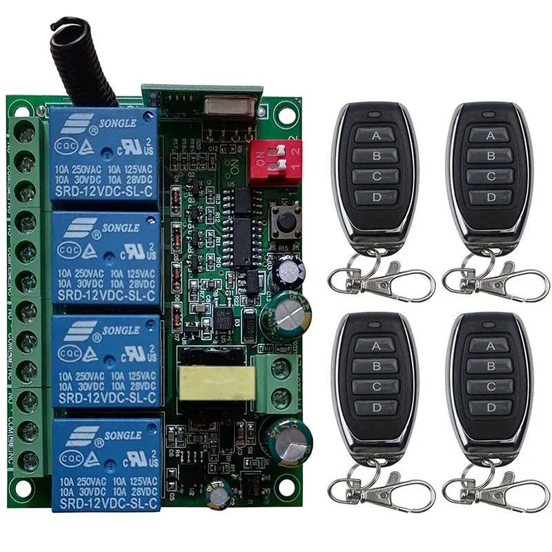 433MHz AC110V 220V 230V 4CH 4 CH 4 kanałowy 10A przekaźnik pilot bezprzewodowy RF System przełączania nadajnik i odbiornik