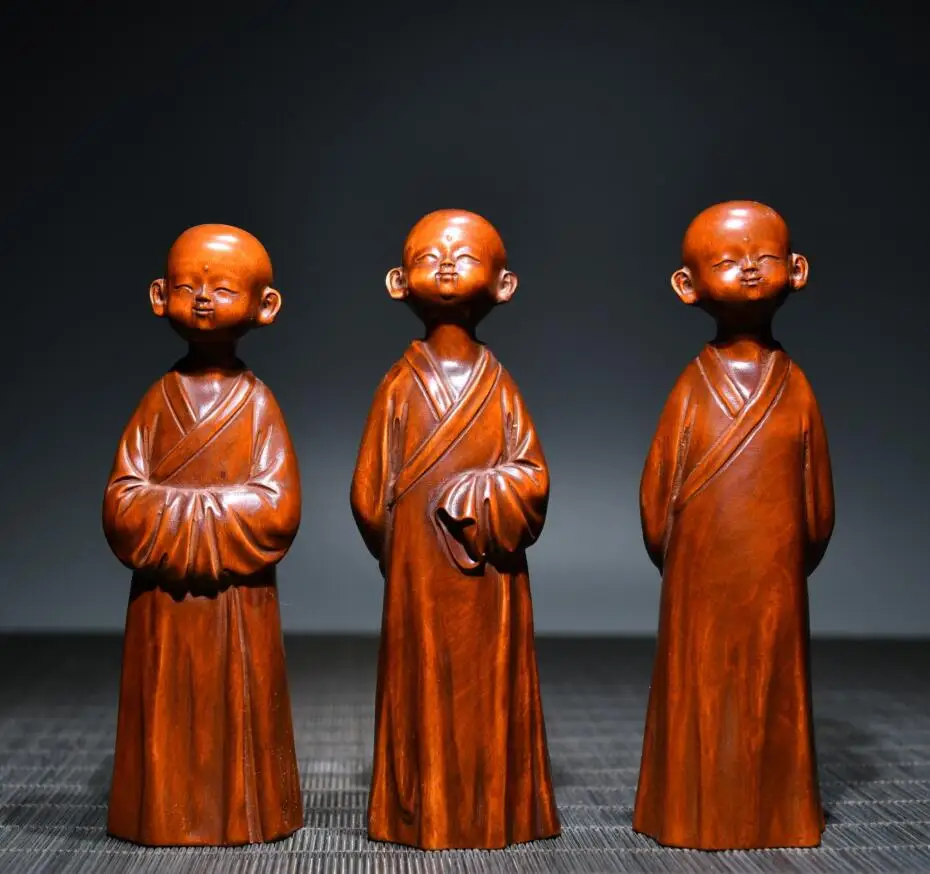 

Archaize seiko Hand-carved boxwood zen young monk household decoration crafts statue A set