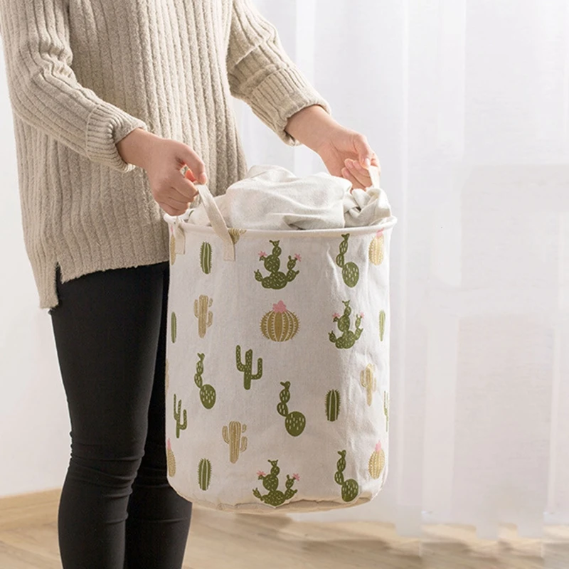 Folding Dirty Laundry Basket 1 PC Kids Toys Organizer Waterproof Cotton Linen Large Capacity Clothes Storage Bag Laundry Basket