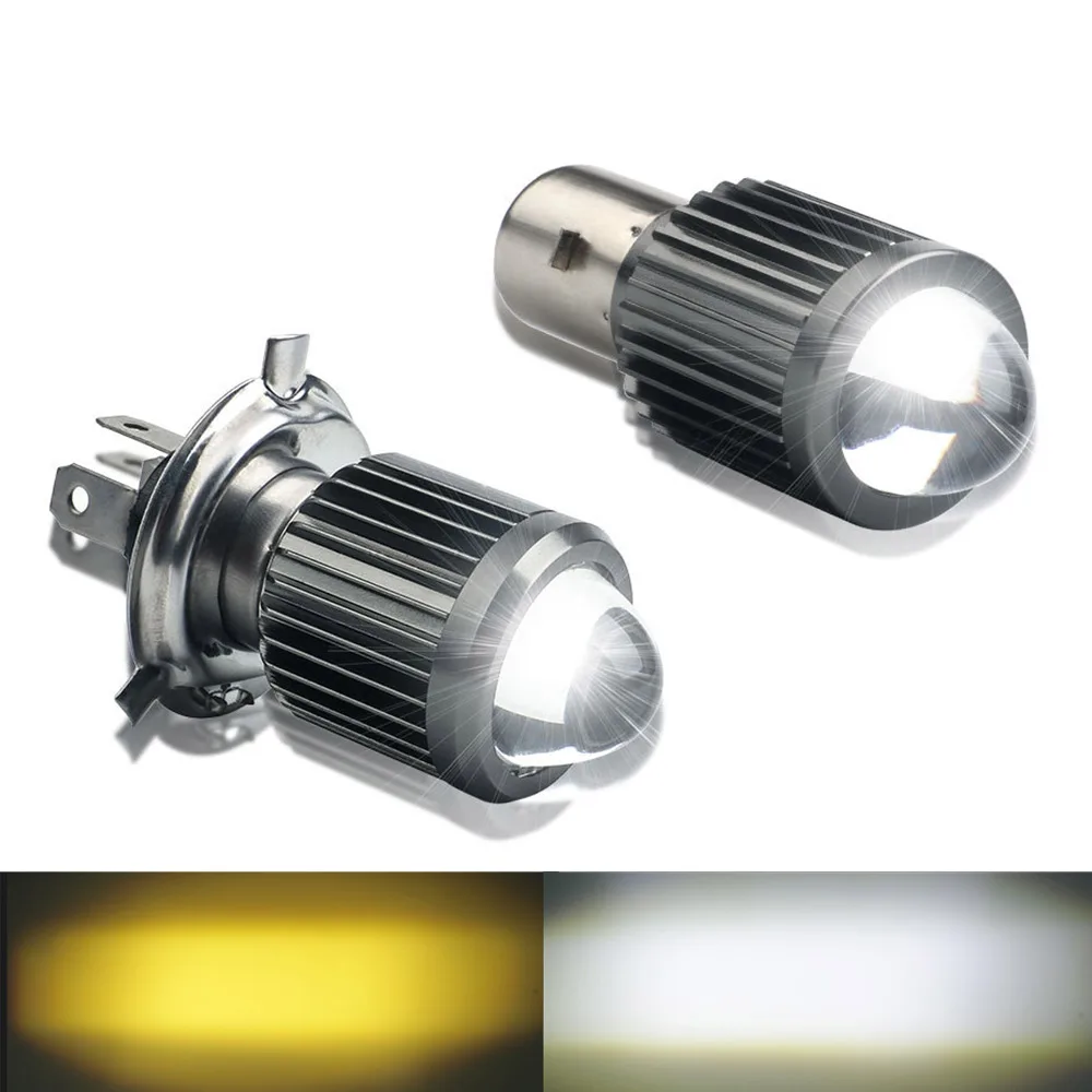 Motorcycle H4 Hi Lo beam BA20D Moto LED Headlight Mini Bi-LED Headlight Lens Fit Most Motorbike Lamps Bulb 3000LM 6000K 3000K