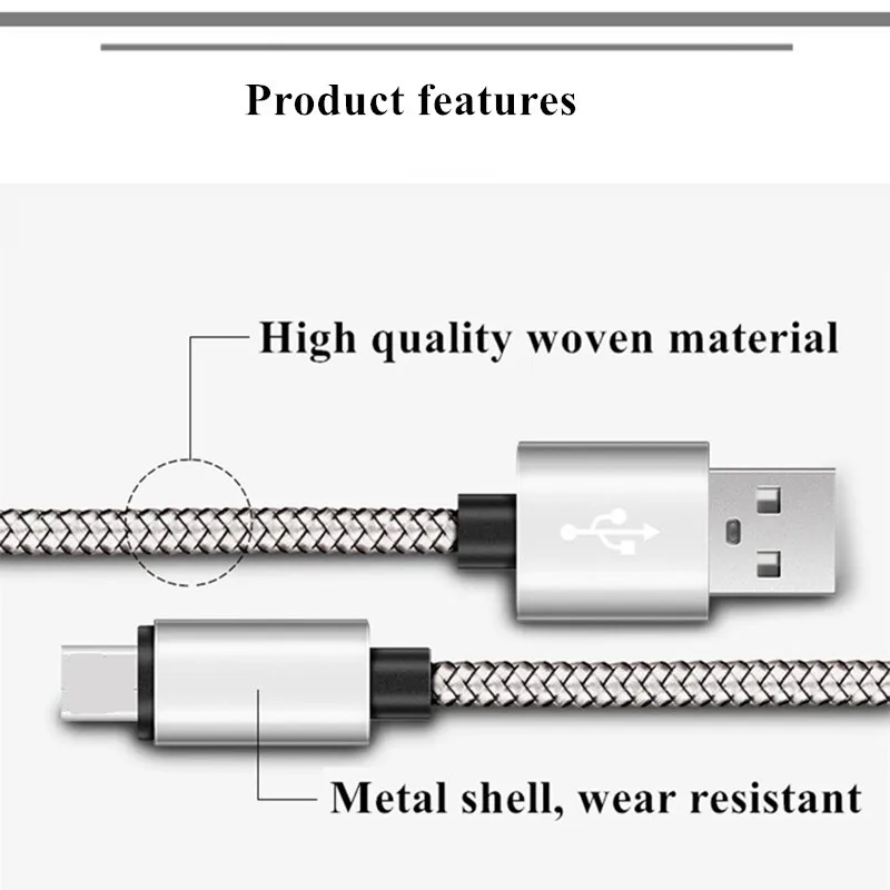 Nylon Android Micro USB Fast Charging Data cable for Galaxy a5/a3/j5/j7/2016/g4/ Huawei P10 Lite Nova 3i Oukitel C8 Android