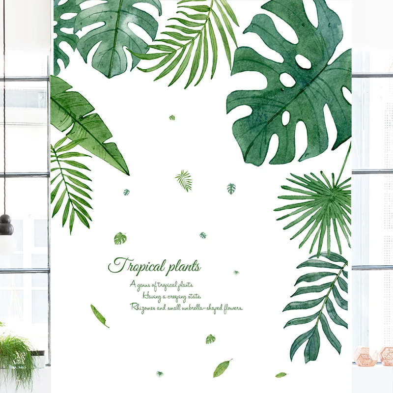 New Style Tropical Plant Leaves Wall Stickers Bedroom Living Room Decorations Mural Home Decor Wall Edge Stickers Wallpaper