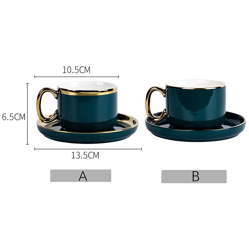 Ceramic Coffee Cup Teacup Saucer Set Gold Trim Green Porcelain Coffee Milk Cup 200ml