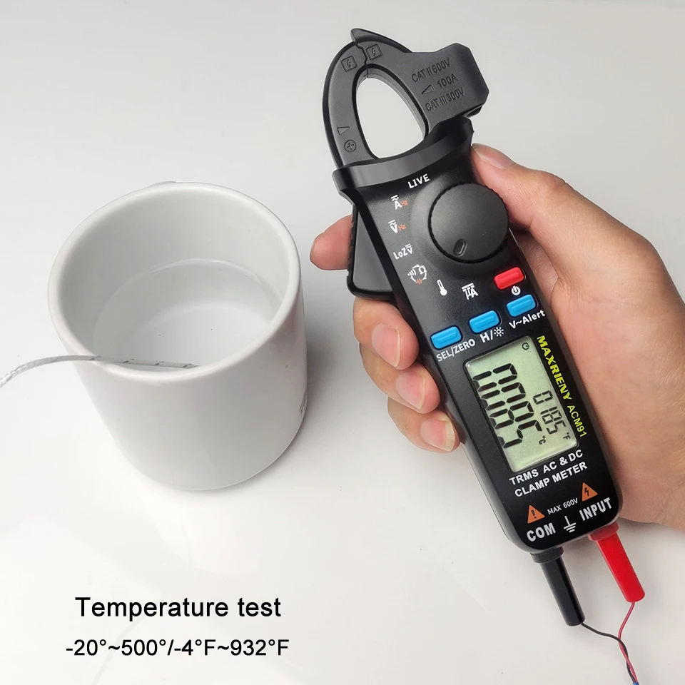 MAXRIENY – pince multimètre numérique True RMS, Mini courant continu AC, plage automatique, capacité de température, testeur Ohm, ACM91