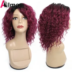 1B Burgundy Human Hair Wig Ombre Honey Blonde Full Machine Made Wigs Indian Remy Hair Deep Wave Wig For Women Short Curly Wig