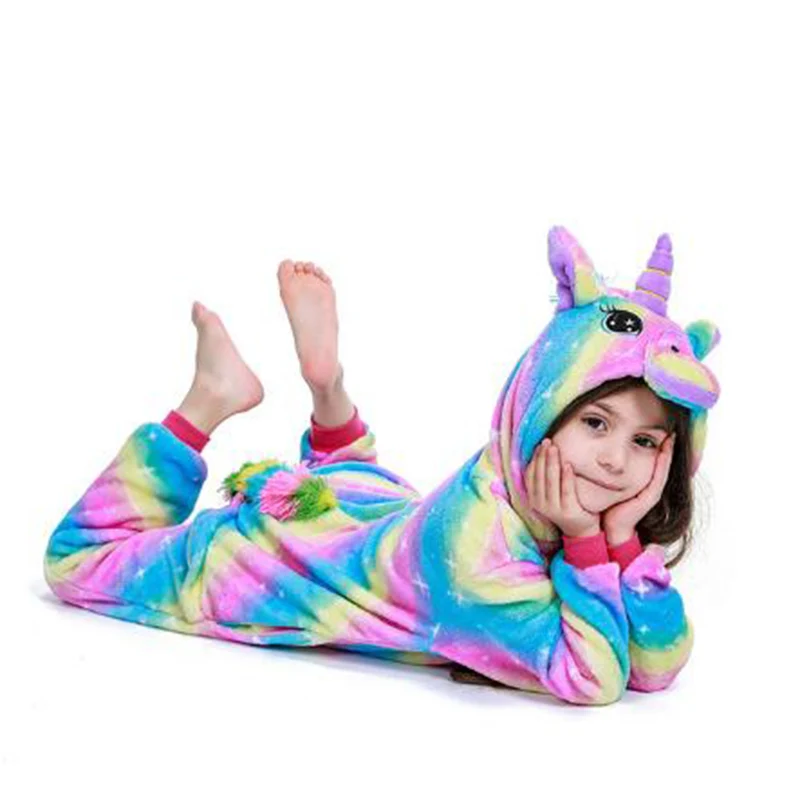 Animal Kigurumi Children's Sleepwear for Boys Girls Unicorn Pajamas Flannel Kids Unicornio Pijamas Set Kid Anime Winter Onesies