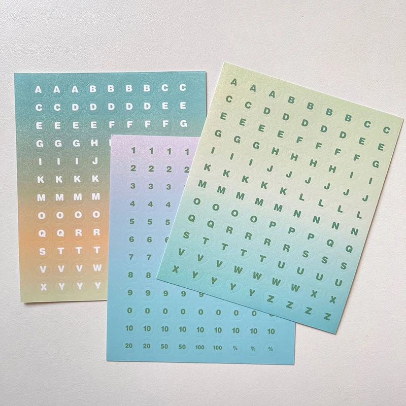 3 Sheets Stationery Sticker Flash Gradient Number Letter Laser Decorate Scrapbooking Journal Personalized