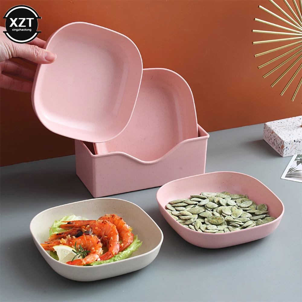 Wheat Straw Dishes Anti-drop Square Dishes Children's Dishes Dining Plate Spit Bone Dish Household Snack Cake Trash Fruit Dishes