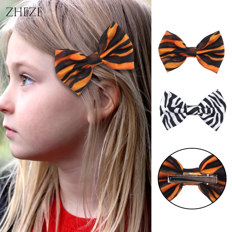 2Pcs/Lot Cute 4Inch Bow Hair Clips For Girls Women Animal Character Print Cotton Fabric Hairpins Kids DIY Hair Accessories Gift