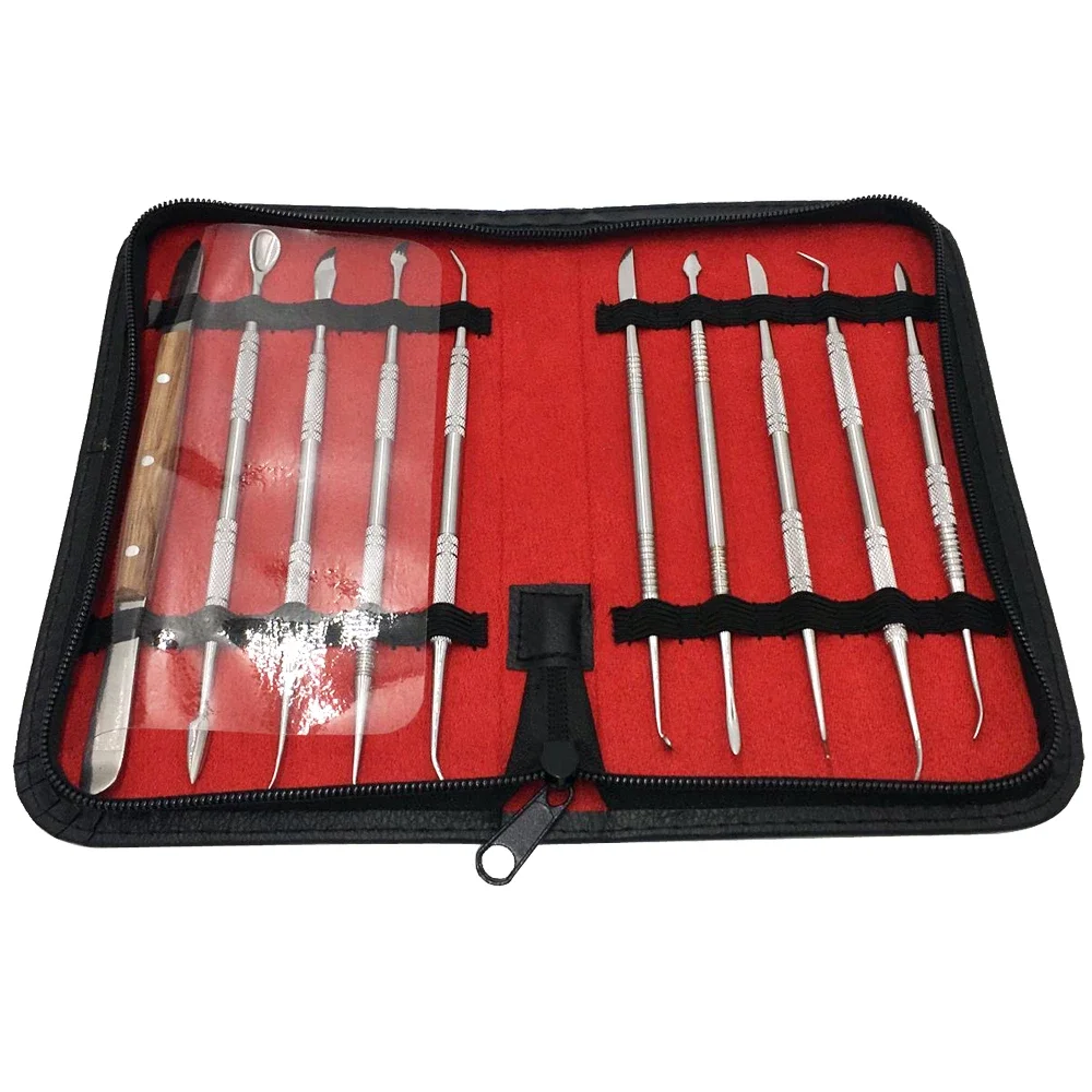 

PHYHOO Stainless Steel Wax Engraving Kit Dental Wax Spatula Wax Carving Tool Set with Storage Bag (Black)